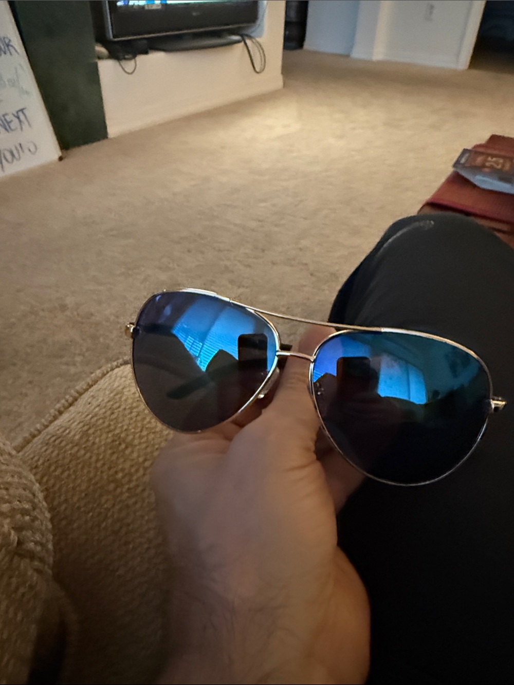 Oscar de la Renta Black and Gold Sunglasses blue flash mirror